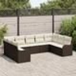 Ensemble de Canapé de Jardin de 9 pièces vidaXL avec Coussins Marron Rattan Poly