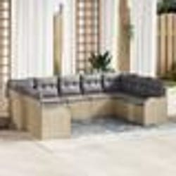 Ensemble de canapé de jardin 9 pièces vidaXL avec coussins en poly rattan beige