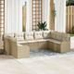 vidaXL Ensemble de Canapé de Jardin 9 Pièces avec Coussins Beige Poly Rattan