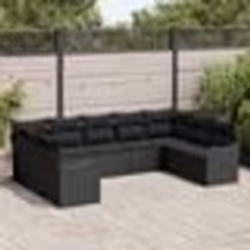 Ensemble de canapé de jardin 9 pièces avec coussins rattan poly noir