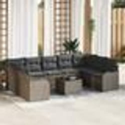 Ensemble de Canapé de Jardin 9 Pièces avec Coussins Noir Poly Rotin