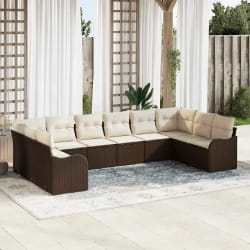 vidaXL Ensemble de canapé de jardin 10 pcs Marron Poly rotin