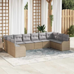 vidaXL Ensemble de canapé de jardin 10 pcs Beige Poly rotin