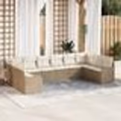Ensemble de Canapé de Jardin 10 Pièces avec Coussins Rattan Poly Beige