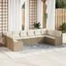 Ensemble de Canapé de Jardin 10 Pièces avec Coussins Rattan Poly Beige
