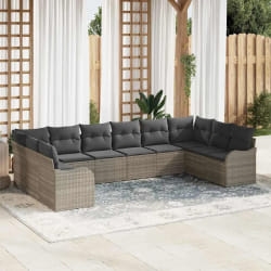 vidaXL Ensemble de canapé de jardin 10 pcs Gris clair Poly rotin