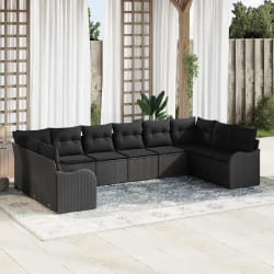 Ensemble de Canapé de Jardin 10 Pièces avec Coussins Noir en Rattan Synthétique