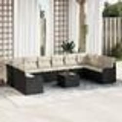 Ensemble de Canapé de Jardin de 10 Pièces avec Coussins Marron Rattan Poly