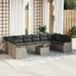 Ensemble de Canapés de Jardin 10 Pièces avec Coussins en Rattan Poly Noir