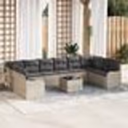 Ensemble de Canapé de Jardin 11 Pièces avec Coussins Gris Poly Rattan