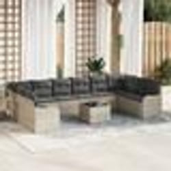 Ensemble de Canapé de Jardin 11 Pièces avec Coussins Gris Poly Rattan