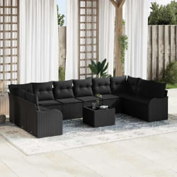 vidaXL Ensemble de canapé de jardin 11 pcs Noir Poly rotin