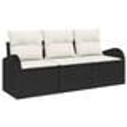 vidaXL Ensemble de canapé jardin 3 pièces avec coussins noir en poly rotin