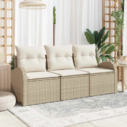 vidaXL Ensemble de canapé de jardin 3 pièces avec coussins Beige Rattan synthétique