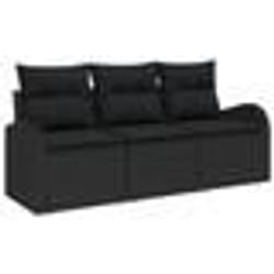 vidaXL Ensemble de canapé de jardin 3 pièces avec coussins Noir Rotin Poly