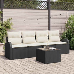 vidaXL Ensemble de canapé de jardin 5 pièces avec coussins noir poly rotin