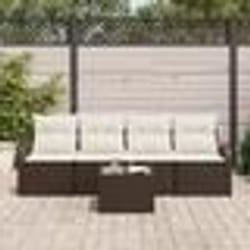 vidaXL Ensemble de Canapés de Jardin 5 Pièces avec Coussins Marron Poly Rotin