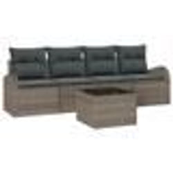 vidaXL Ensemble de canapés de jardin 5 pièces avec coussins gris en poly rotin