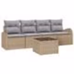 vidaXL Set de Canapé de Jardin de 5 Pièces avec Coussins Beige Poly Rattan