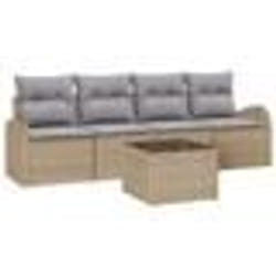 vidaXL Set de Canapé de Jardin de 5 Pièces avec Coussins Beige Poly Rattan