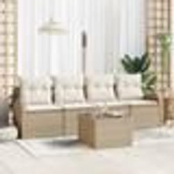 vidaXL Ensemble de canapés de jardin 5 pièces avec coussins Beige Poly Rattan