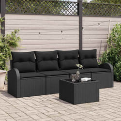 vidaXL Ensemble de canapé de jardin de 5 pièces avec coussins noir poly rattan