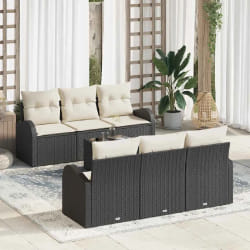 vidaXL Ensemble de canapé de jardin 7 pièces avec coussins noir poly rotin