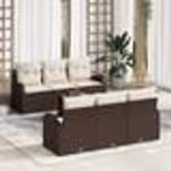 vidaXL Ensemble de canapé de jardin 7 pièces avec coussins Marron Poly Rattan