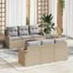 vidaXL Ensemble de canapé de jardin 7 pièces avec coussins Beige Rotin synthétique