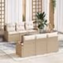 vidaXL Set de canapé de jardin 7 pièces avec coussins Beige Poly Rotin
