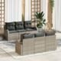 vidaXL Ensemble de canapé de jardin 7 pièces avec coussins gris clair en rotin