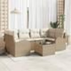 vidaXL Ensemble de canapés de jardin 7 pièces avec coussins beige en poly rattan