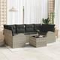 vidaXL Ensemble de canapé de jardin 7 pièces avec coussins gris clair en poly rattan