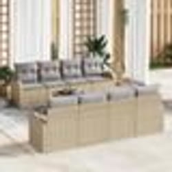 vidaXL Ensemble de Sofa de Jardin 9 Pièces avec Coussins Beiges en Rattan Poly