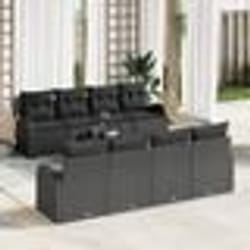 vidaXL Ensemble de Canapé de Jardin 9 Pièces avec Coussins Noirs en Rattan
