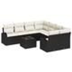 vidaXL Ensemble de canapé de jardin 9 pièces avec coussins noir poly rattan