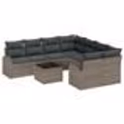 vidaXL Ensemble de Canapé de Jardin 9 Pièces avec Coussins Gris Poly Rattan
