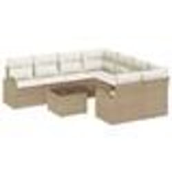 vidaXL Ensemble de Canapés de Jardin 9 pièces avec Coussins Beige Poly Rattan