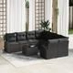vidaXL Ensemble de Canapé de Jardin 9 Pièces avec Coussins Noir Poly Rattan