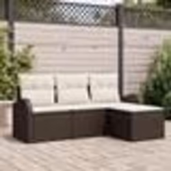 vidaXL Ensemble de Canapés de Jardin 4 Pièces avec Coussins en Rattan Poly Marron