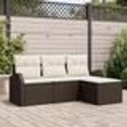 vidaXL Ensemble de Canapés de Jardin 4 Pièces avec Coussins en Rattan Poly Marron