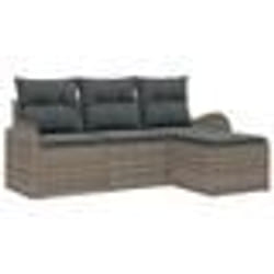 vidaXL Ensemble de Canapés de Jardin 4 Pièces avec Coussins Gris en Poly Rattan