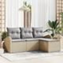 vidaXL Ensemble de canapés de jardin de 4 pièces avec coussins Beige Poly Rattan