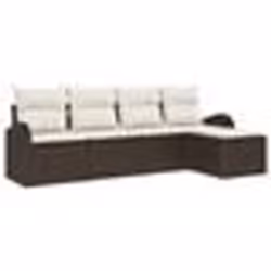 vidaXL Ensemble de Canapé de Jardin 5 Pièces avec Coussins Marron Poly Rotin