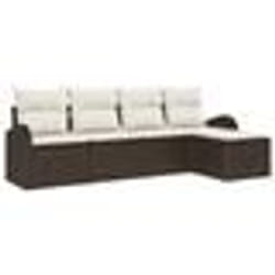 vidaXL Ensemble de Canapé de Jardin 5 Pièces avec Coussins Marron Poly Rotin