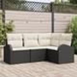 vidaXL Ensemble de canapé de jardin 4 pièces avec coussins en rotin poly noir