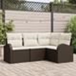 vidaXL Ensemble de Canapé de Jardin 4 Pièces avec Coussins Marron Rattan Poly