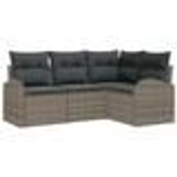 vidaXL Ensemble de Canapé de Jardin 4 Pièces avec Coussins Gris Rattan Poly