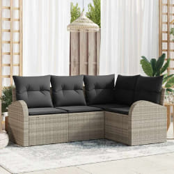 vidaXL Ensemble de Canapé de Jardin 4 Pièces avec Coussins Gris Clair Rattan Poly