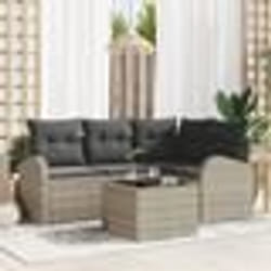 vidaXL Ensemble de canapé de jardin de 5 pièces avec coussins gris en rotin